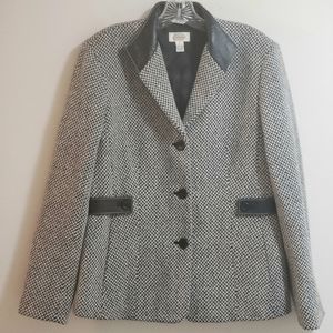 Talbots Leather-Trimmed Jacket, Black/Ivory, Sz 8